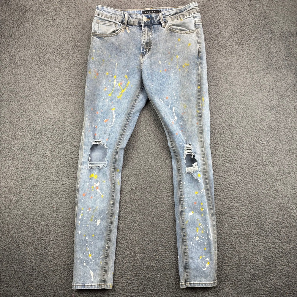 Karter Collection Light Wash‎ Paint Splatter Distressed Skinny Jeans Size 32